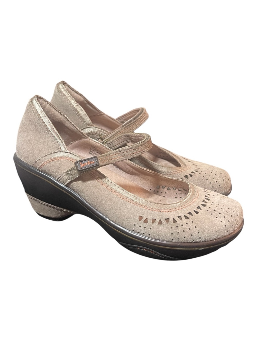 JAMBU Lido Encore Beige Mary Jane Wedge Shoes Size 6.5